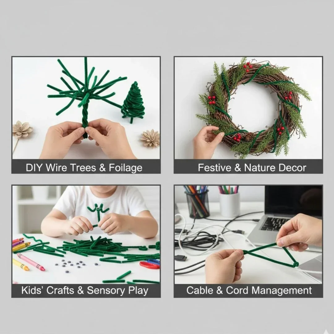 Dark Green Plain Pipe Cleaner for Craft and Bouquet | made with EXTRA FURRING & thickness - Image 6