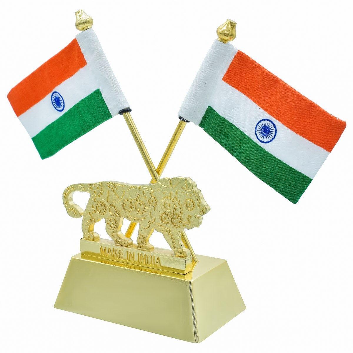 Table Top Cross Flag Golden With Make In India - Image 2